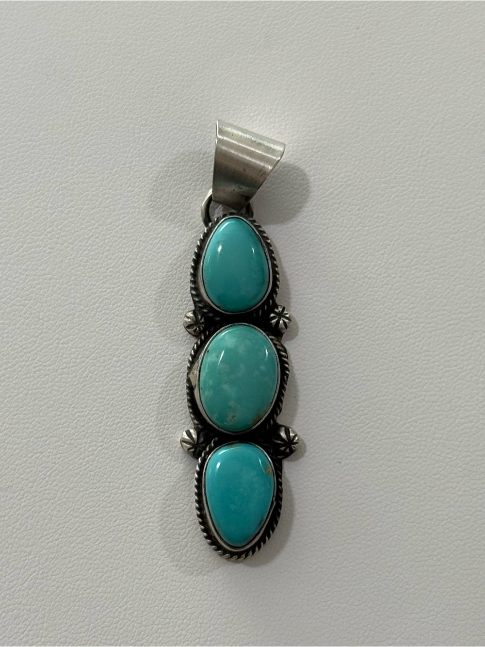 Native Navajo Made Turquoise Triple Stone Pendant